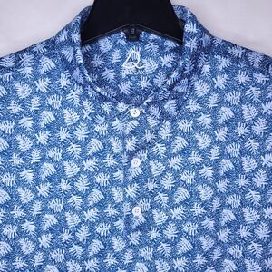 Deolax Polo Shirt Mens XL Blue Floral Leaf Golf Performance AOP